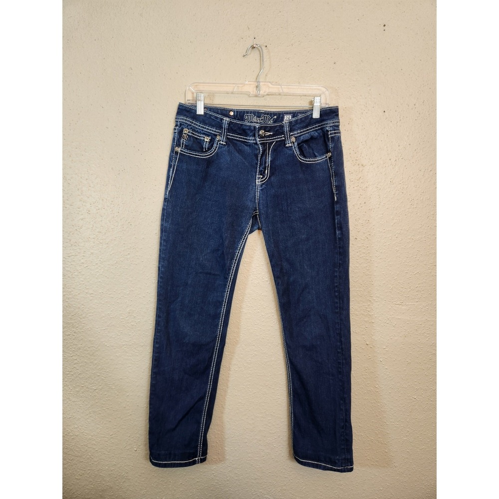 Miss Me Womens 28 Dark Wash Easy Skinny Jeans Fleur De Lis Embellished JE5735ESR
